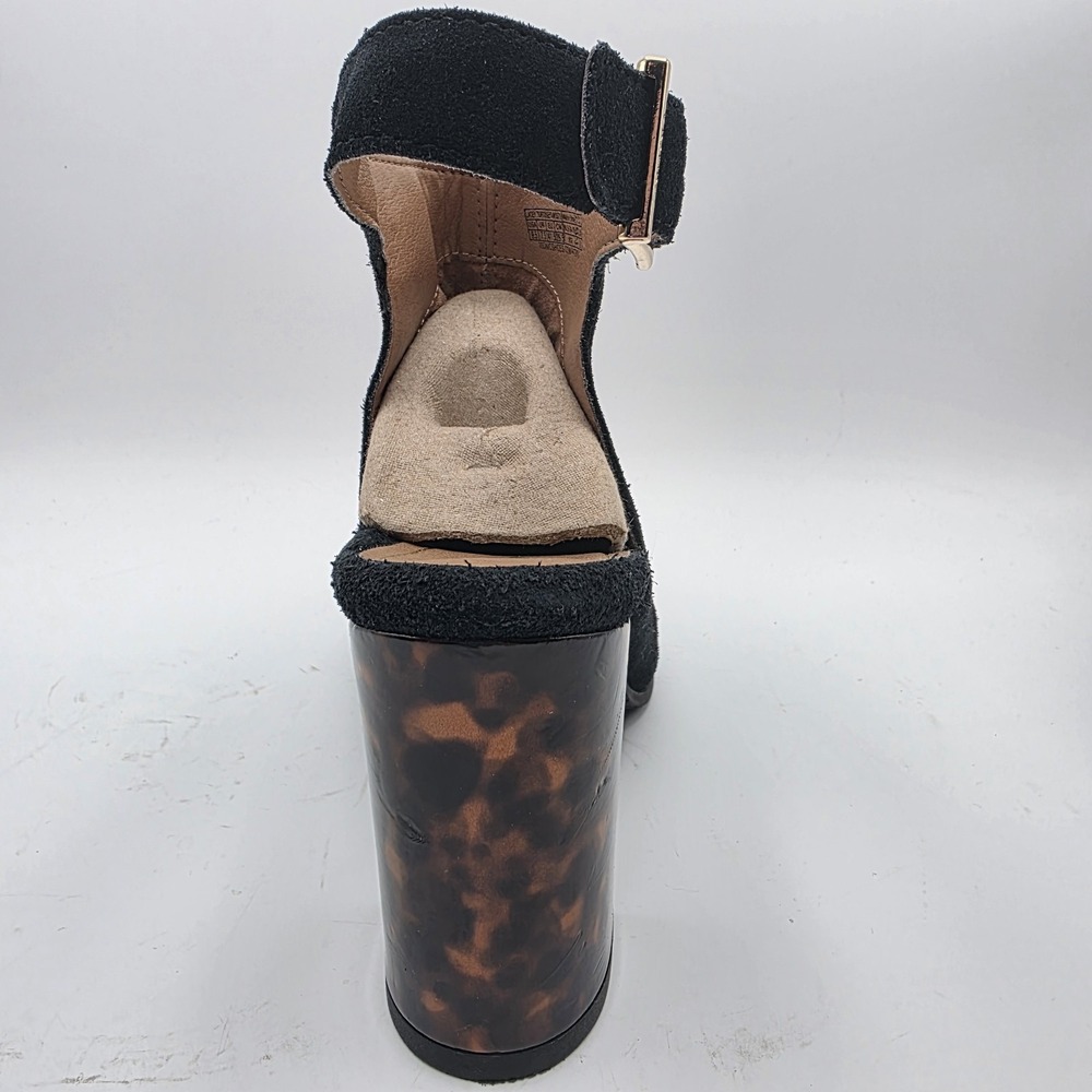 Vionic Lacey Suede Booties Size 9.5 Tortoise Block Heel Black Leather Mob Wife - Picture 6 of 14